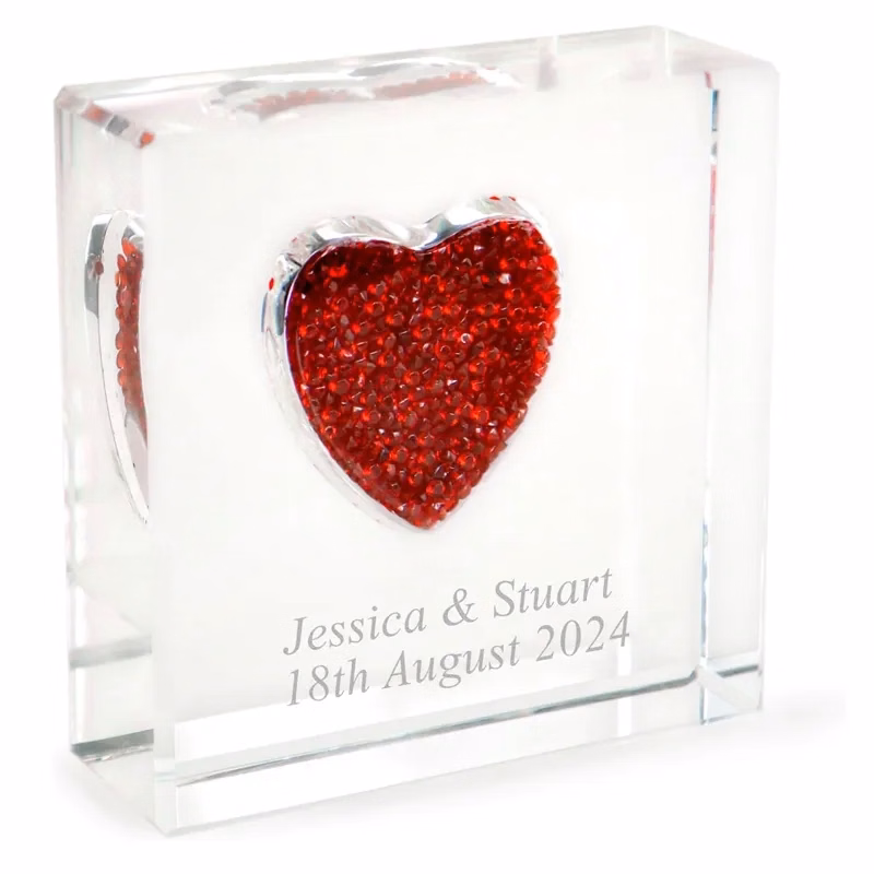 Personalised Red Crystal Heart Glass Keepsake