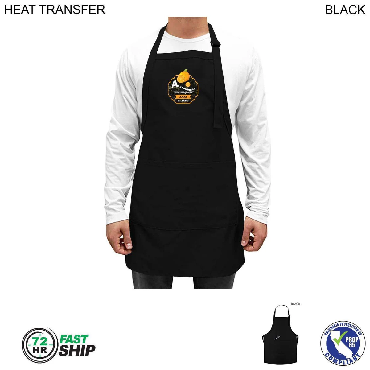 72 Hr Fast Ship - Twill Bib Apron, 25x28, 2 Pockets, Adjustable Neck, Heat Transfer Logo 1
