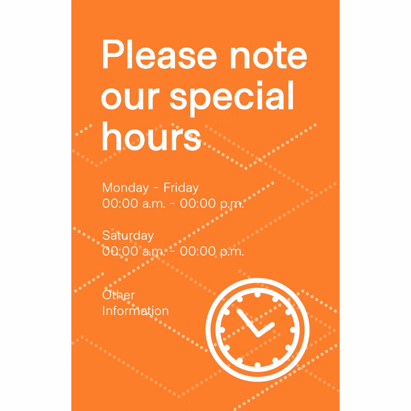 Special Hours Window Cling, 2 Sizes, Multiple colors