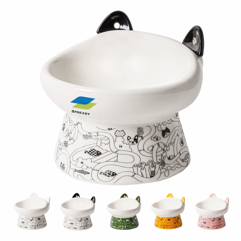 Elevated Ceramic Cat Food Bowl With 2 Mixing Spoon