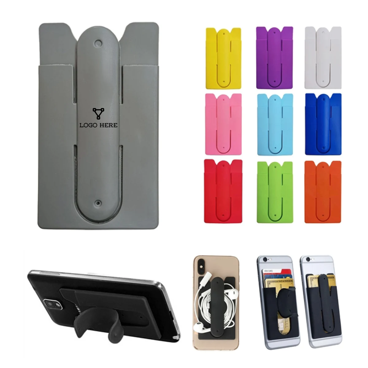 MOQ 100 2-in-1 Silicone Card Holder with Phone Stand for phones 1