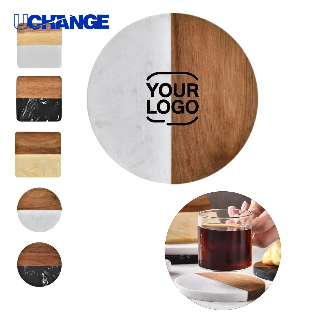 Marble Spliced Wooden Coaster Mat 1