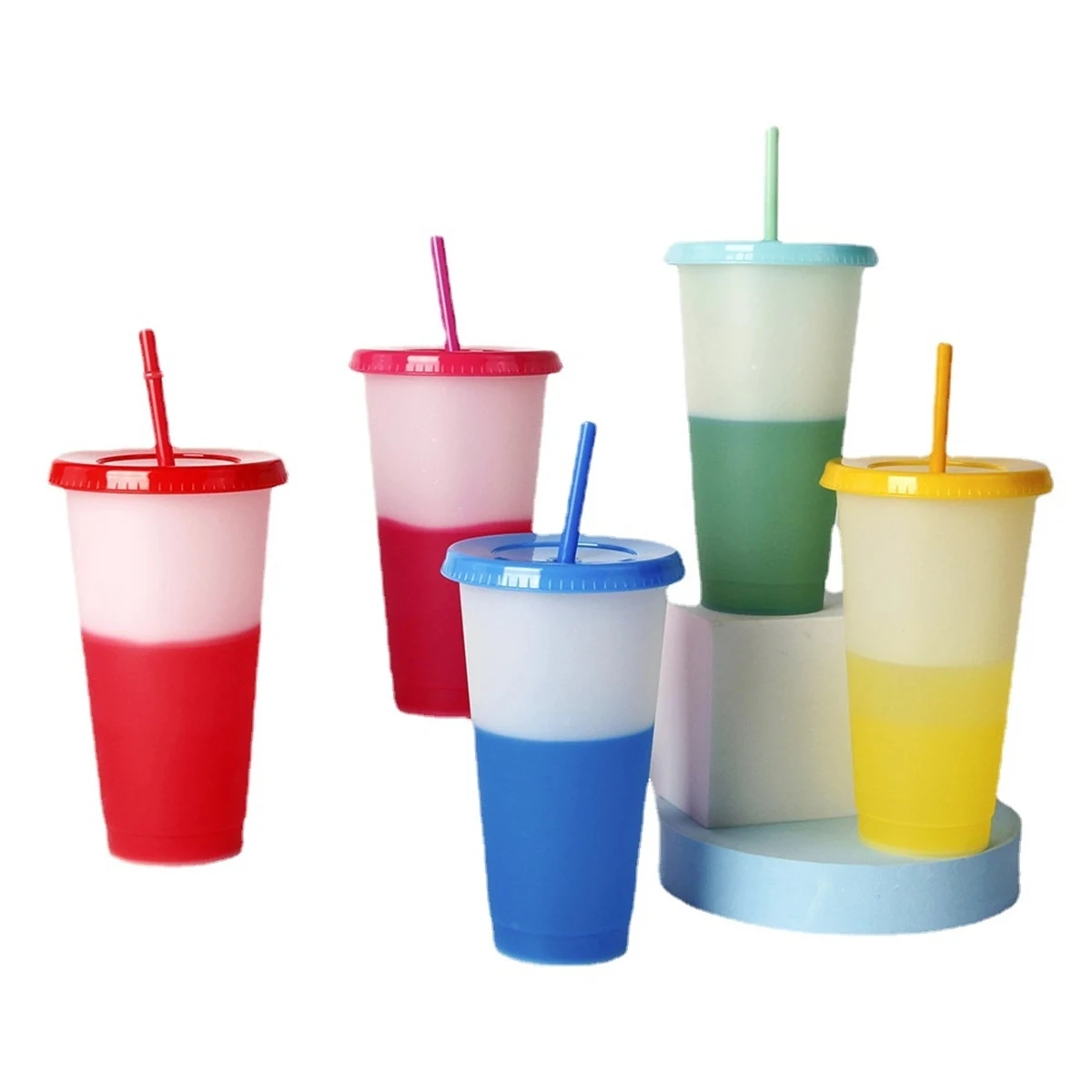 Color Changing Cups Plastic Tumblers With Lids & Straws 24Oz 1
