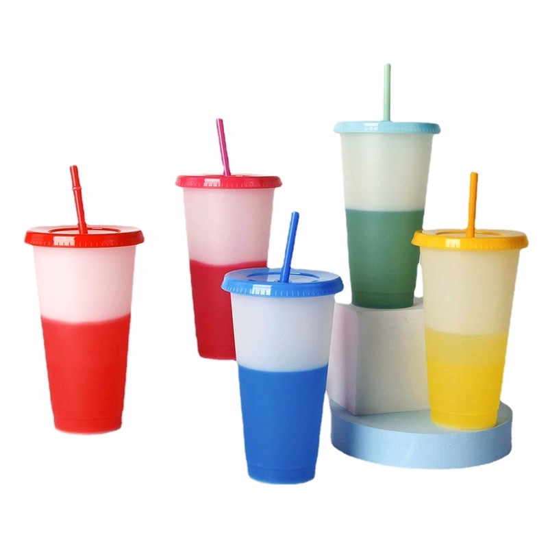 Color Changing Cups Plastic Tumblers With Lids & Straws 24Oz