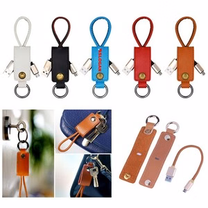 Leather Keychain With Charging Cable Ring