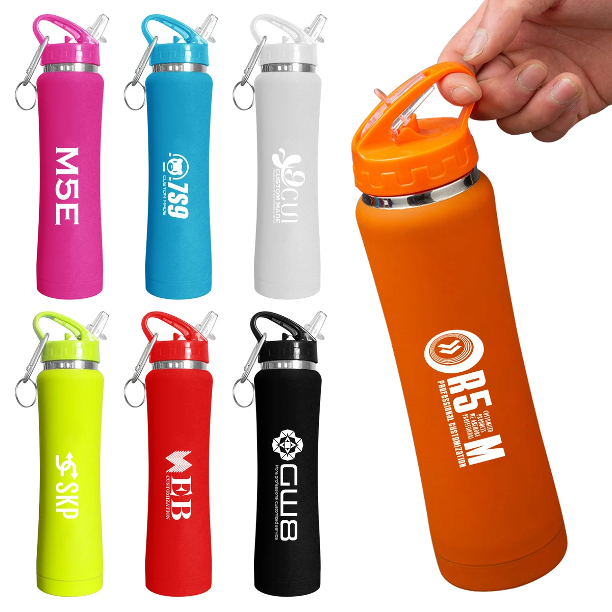 500ml Double Wall Thermos with Carabiner, custom water bottle with logo imprint 1