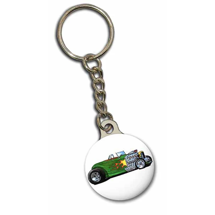 Key Chain / Tag, custom single sided imprint at 1-1/8" diameter with metal backer 1