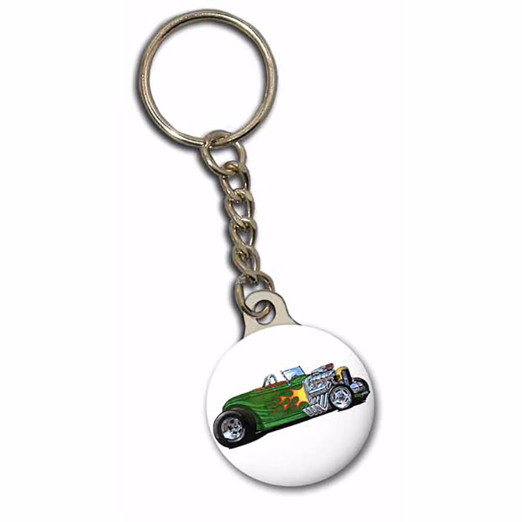 Key Chain / Tag, custom single sided imprint at 1-1/8" diameter with metal backer