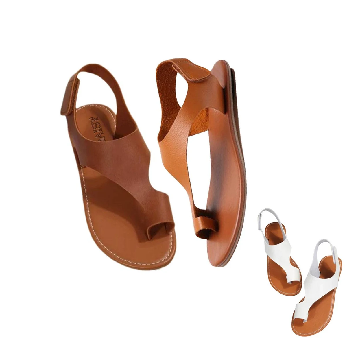Breathable Faux Leather Flat Sandals w/ Secure Toe 1