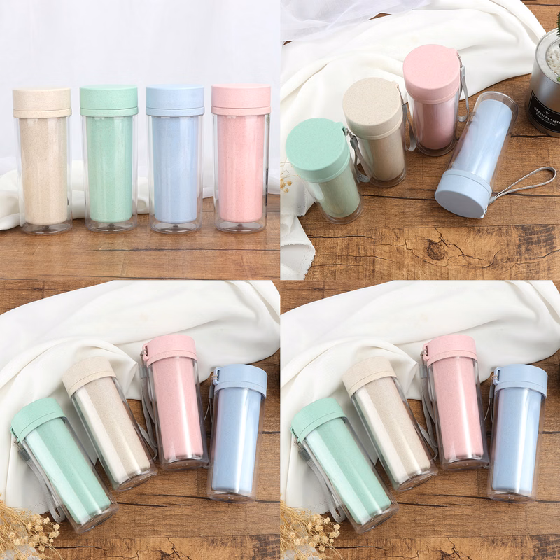 Double Layer Wheat Straw BPA Free Sports Water Bottle