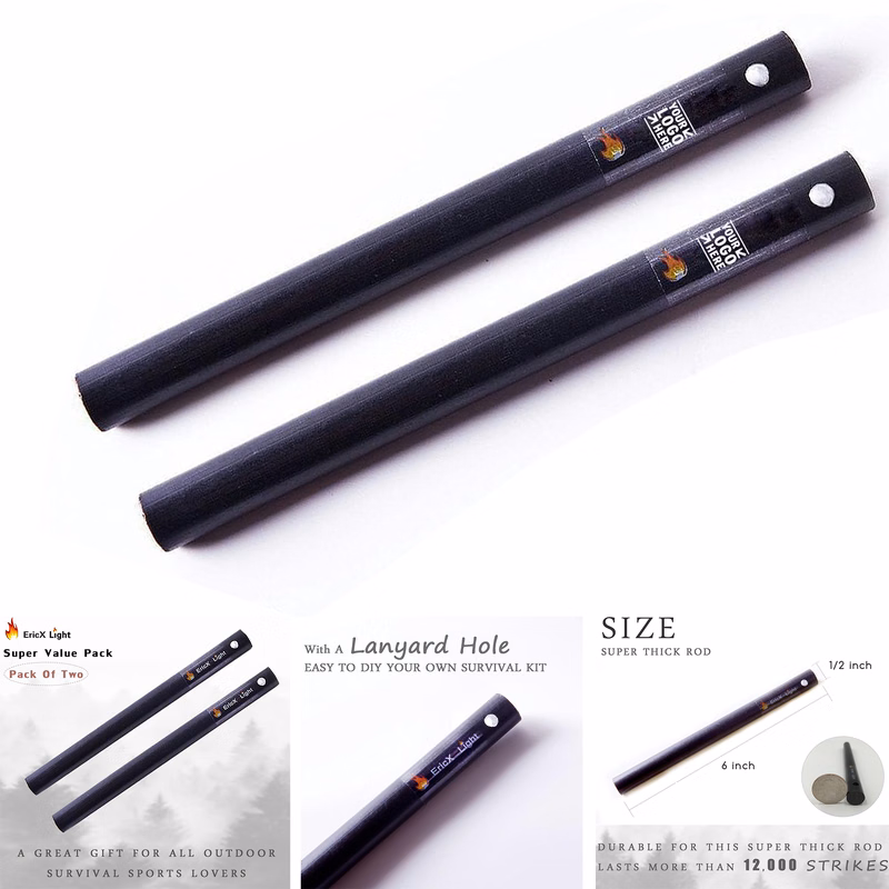 2 PCS 1/2 Inch X 6 Inch Drilled A Lanyard Hold Ferrocerium Super Thick Rod Flint Fire Starter