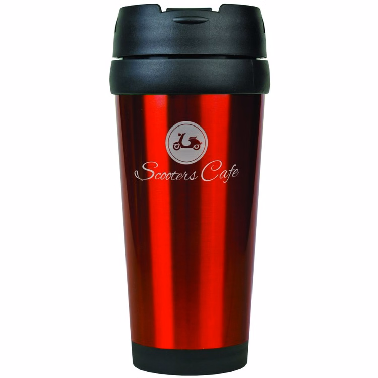 16 oz. Red Laser Engraved Stainless Steel Travel Mug