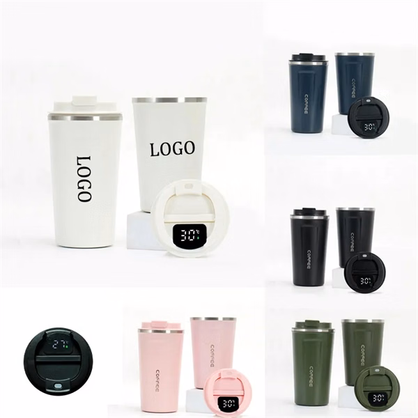 Custom Insulated Travel Coffee Mug with Temperature Display — Branded Stainless Steel