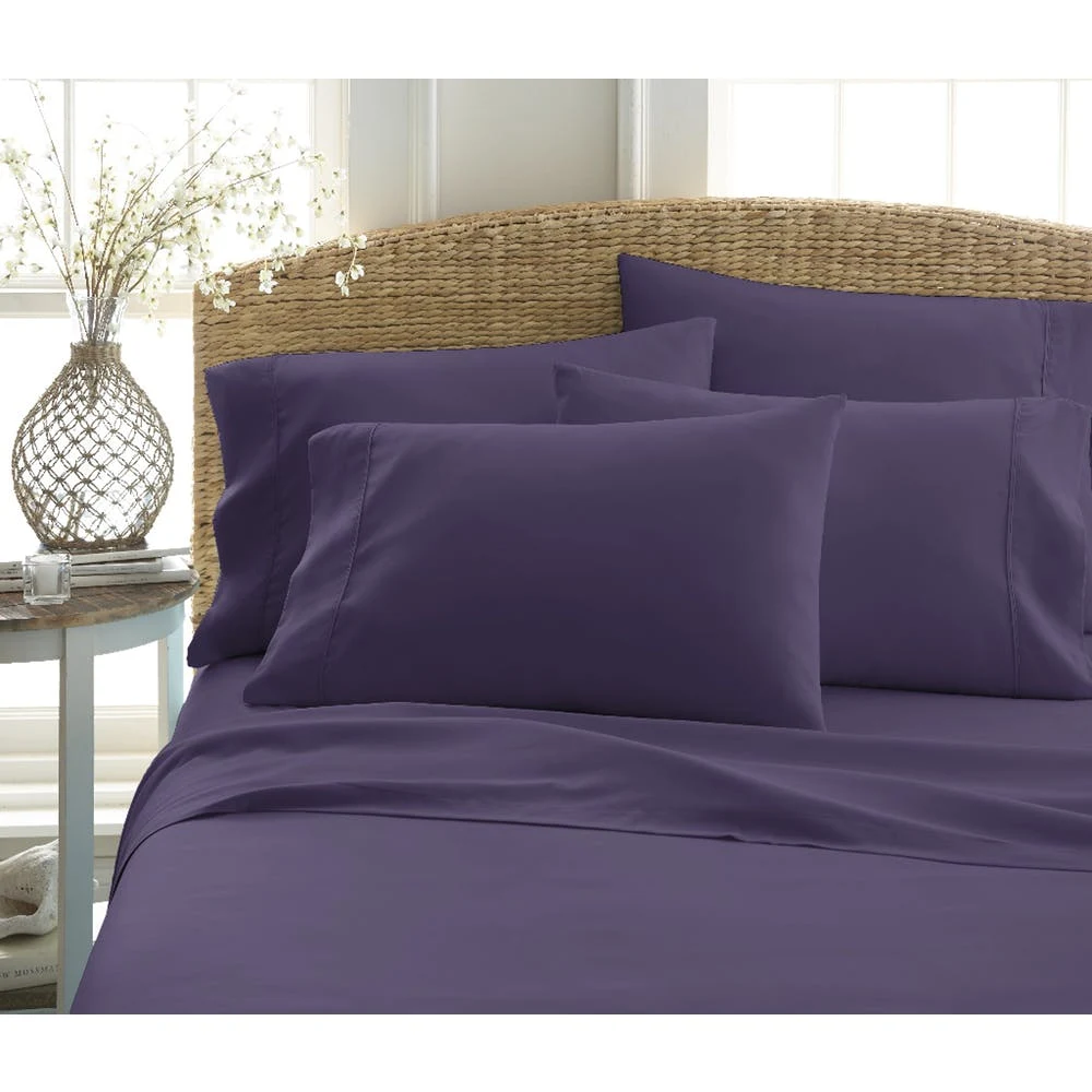 Microfiber Bed Sheet Sets - Purple Queen 6 Piece Double-Brushed 1