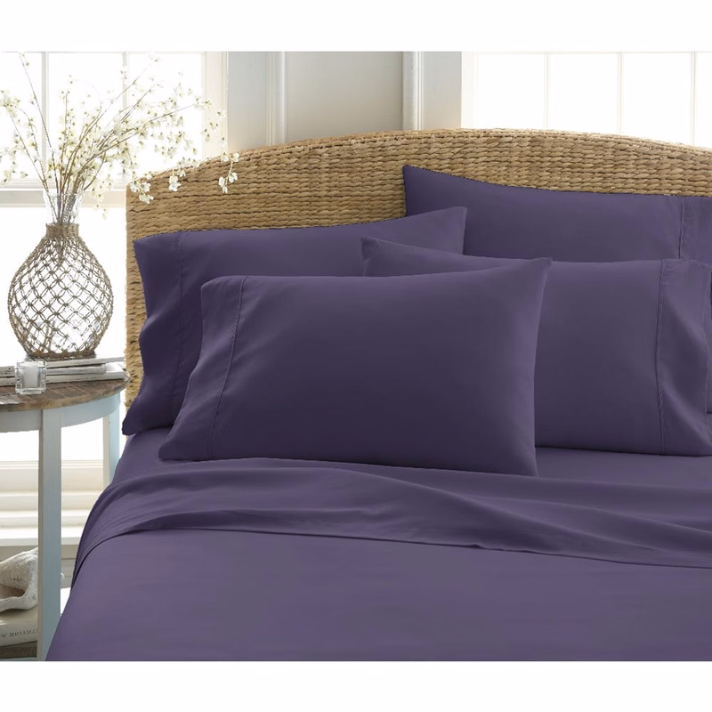 Microfiber Bed Sheet Sets - Purple Queen 6 Piece Double-Brushed