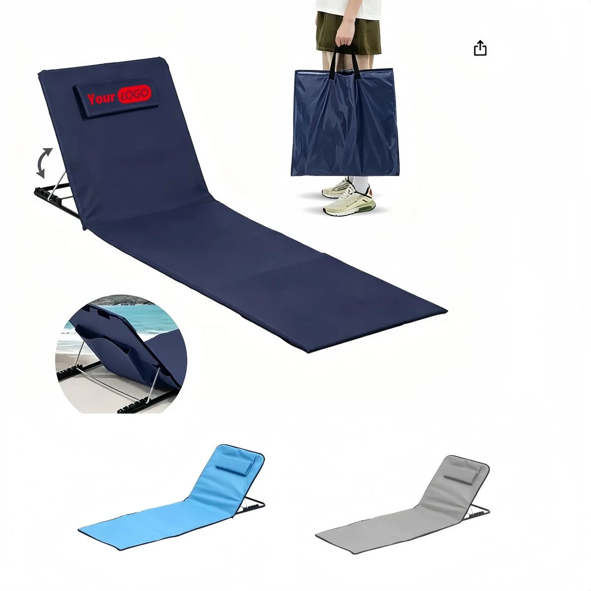 Adjustable Folding Beach Lounge Chair With Pillow 1