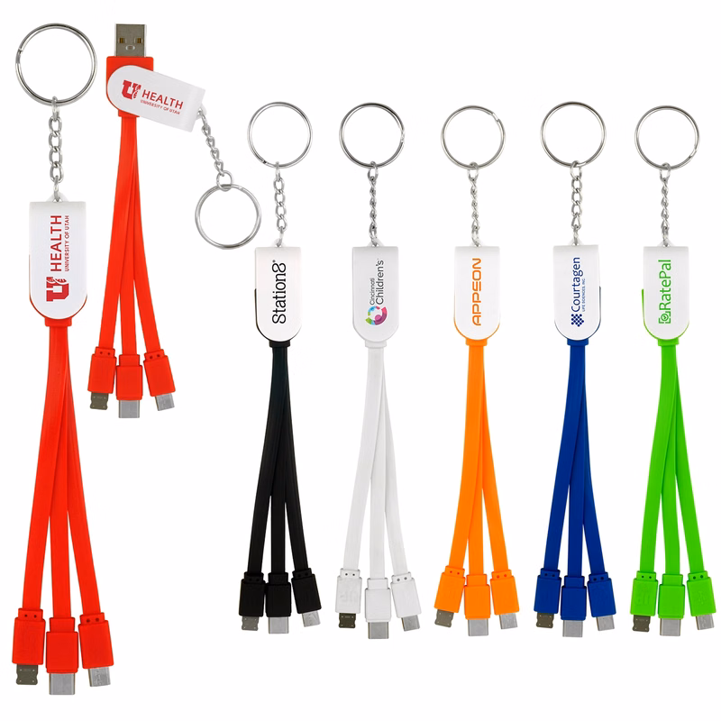 Swivel 3-In-1 Keychain Cable With Type C USB