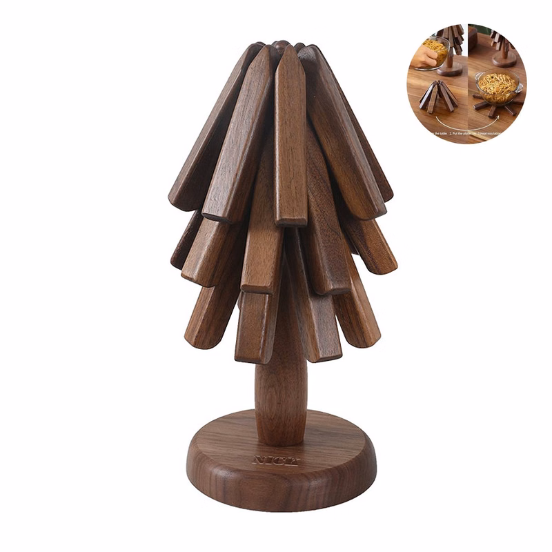 Christmas Tree Shape Black Walnut Heat Insulation Pad