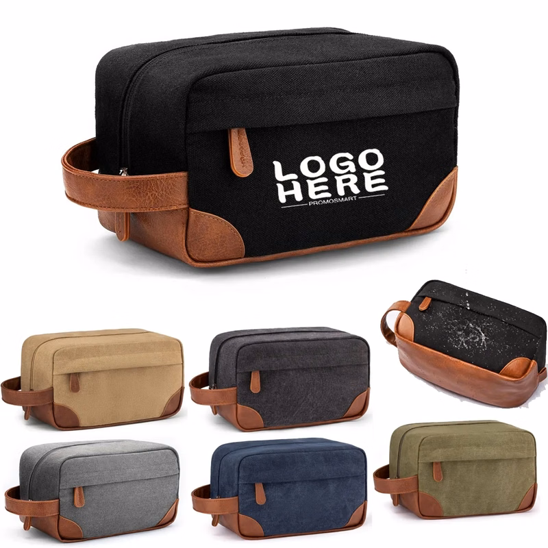 Portable Canvas Toiletry Bag with PU Handle