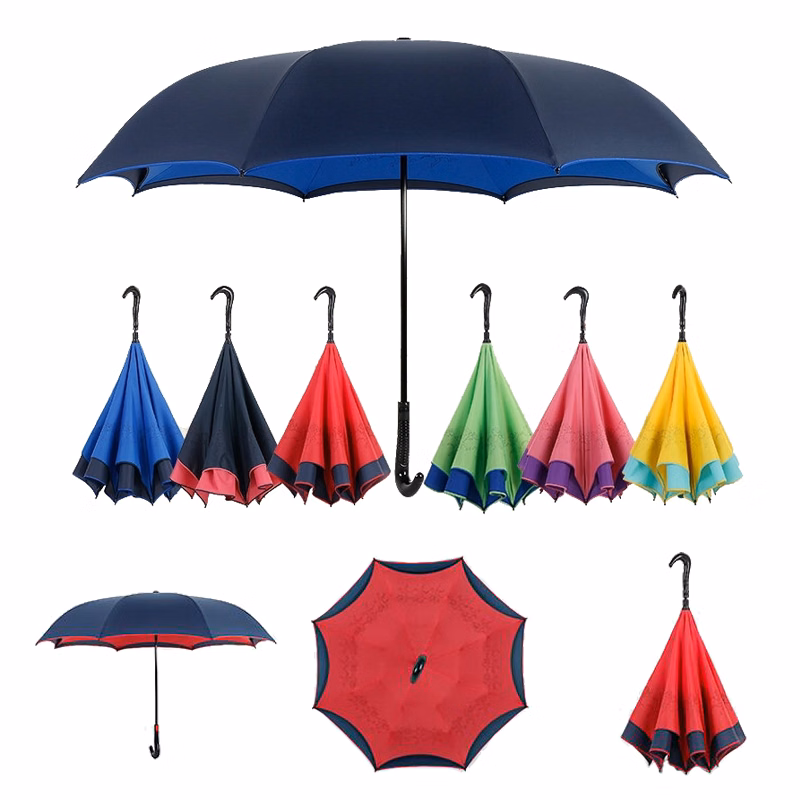 48" Inverted / Reversed Double Layer Straight Umbrella with eagle handle.
