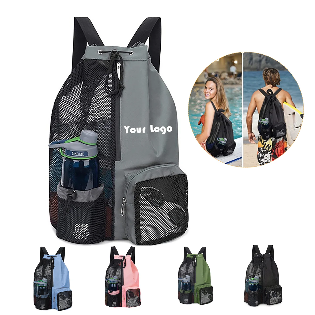 Beach Mesh Drawstring Backpack 1
