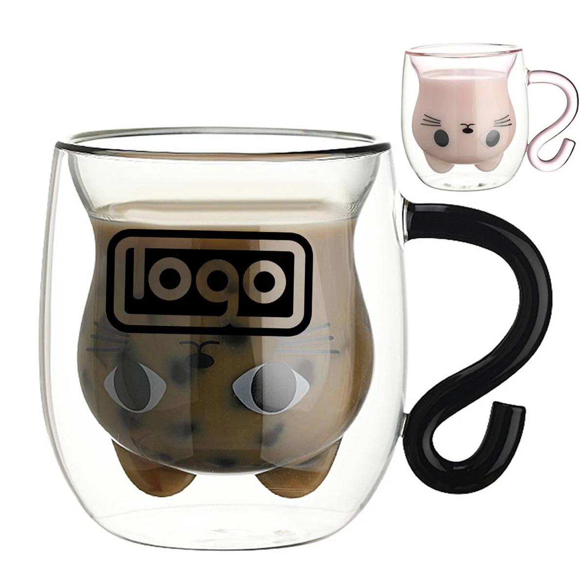 8oz Cute Cat Double Wall Glass Mug w/ Handle 1