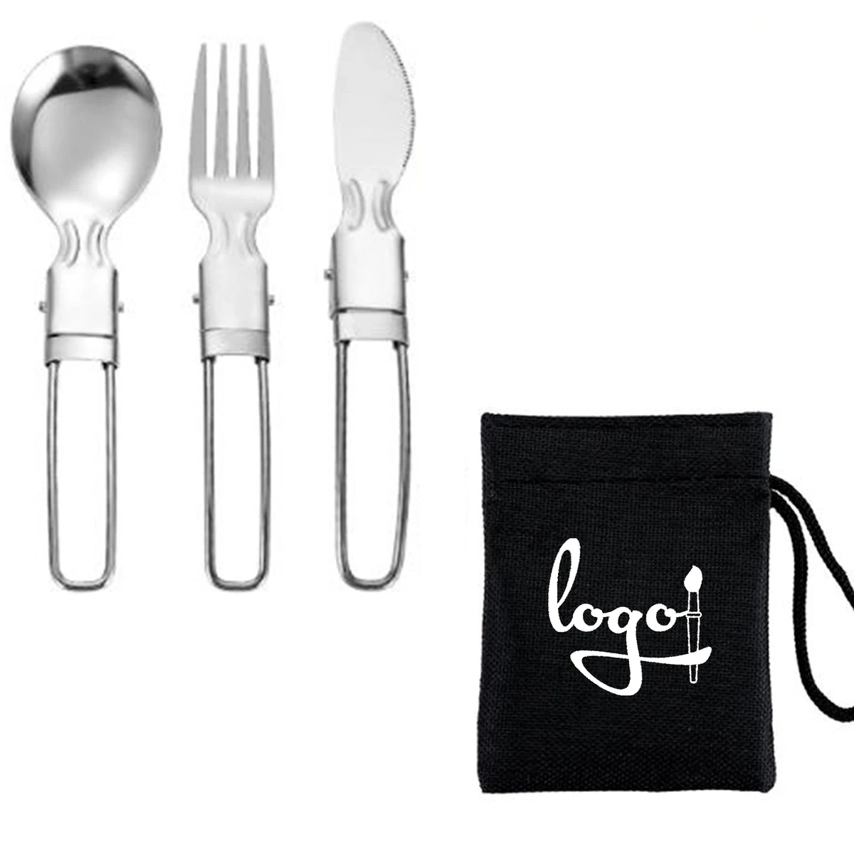 Custom Stainless Steel Foldable Cutlery Set with Travel Pouch 1
