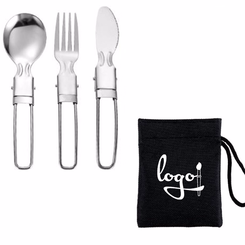 Custom Stainless Steel Foldable Cutlery Set with Travel Pouch