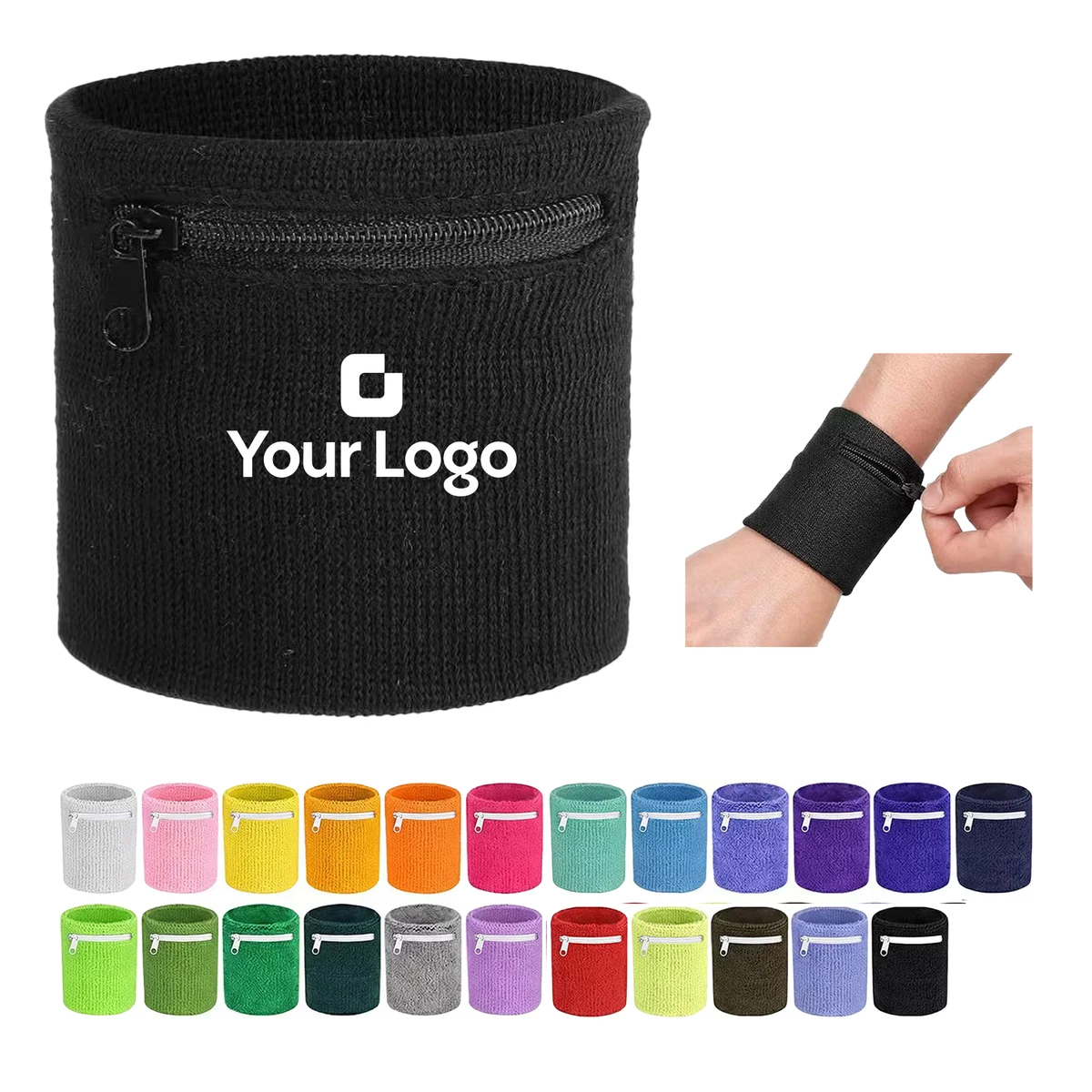 Athletic Wristband with Zipper Pocket & Towel Fabric 1