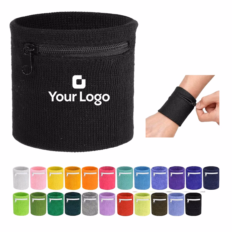 Athletic Wristband with Zipper Pocket & Towel Fabric