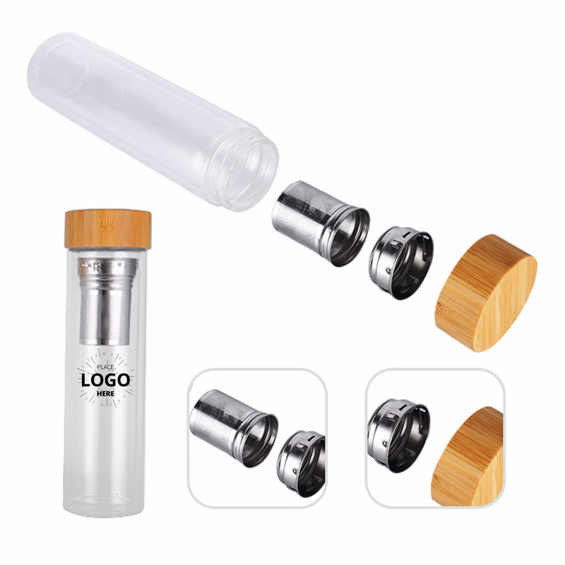 13.5 oz Glass Water Bottle With Bamboo Lid
