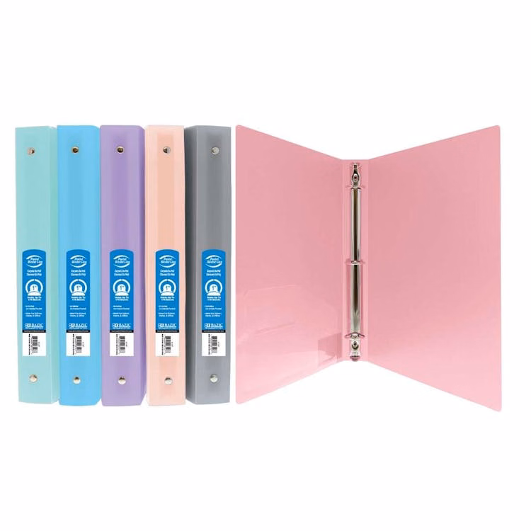 1" 3-Ring Poly Binders - Assorted Pastel Colors
