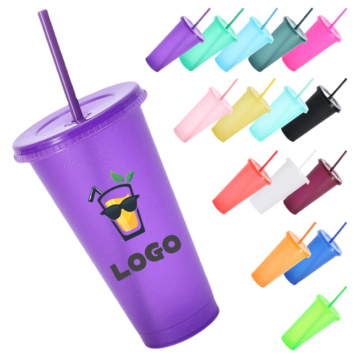 Double Wall Cute Glitter Straw Cup 1