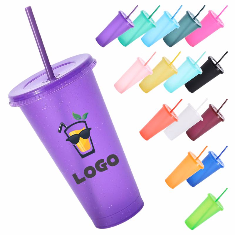 Double Wall Cute Glitter Straw Cup