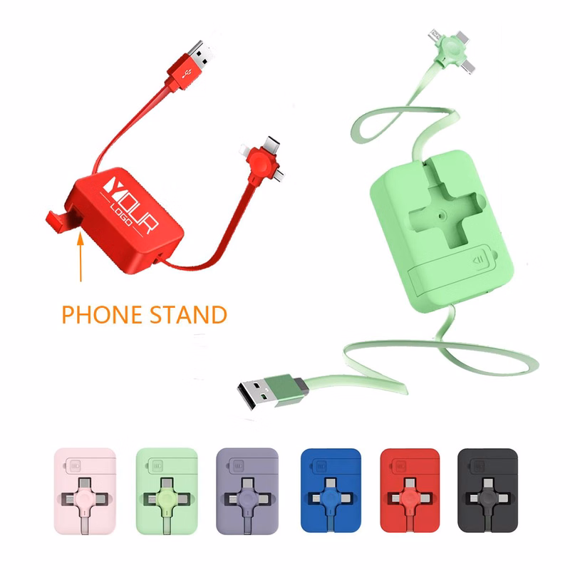 Retractable Usb Charging Cable 3 In 1 With Phone Stand