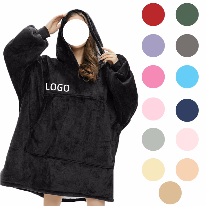 Wearable Blanket Hoodie Oversized Flannel Sweatshirt