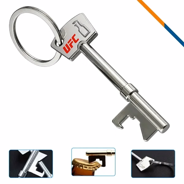 Custom Zinc Alloy Key-Shaped Bottle Opener Keychain — Functional Promotional Gift