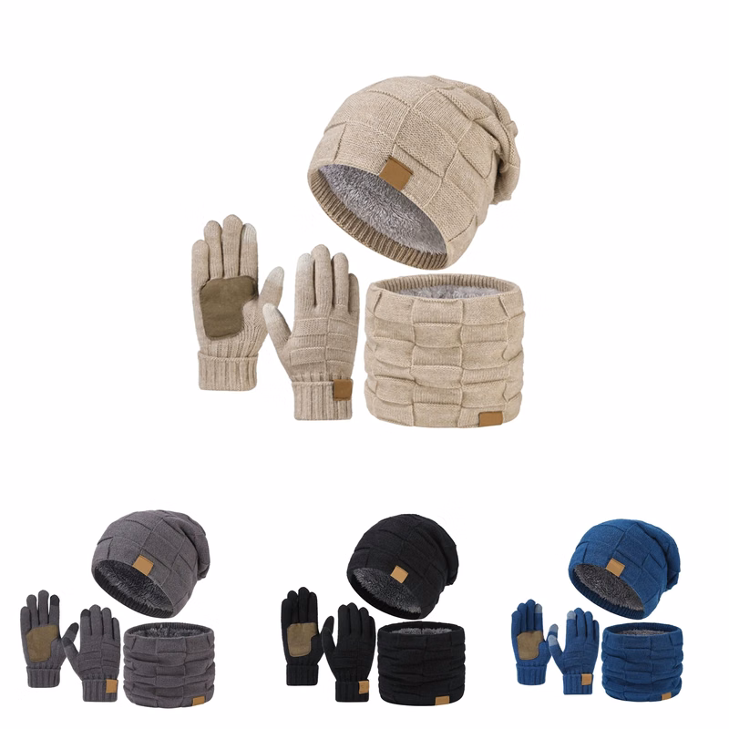 Winter Plus Velvet Hat Gloves Scarf Warm Suit Combination