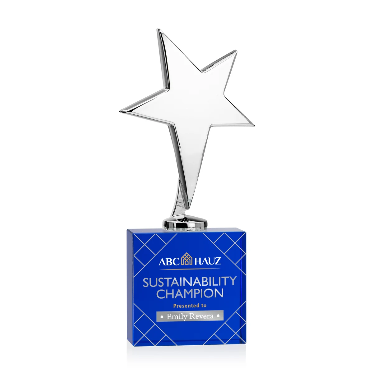 Tuscany Chrome Star VividPrint™ Award on Woodlawn Base-Blue 1