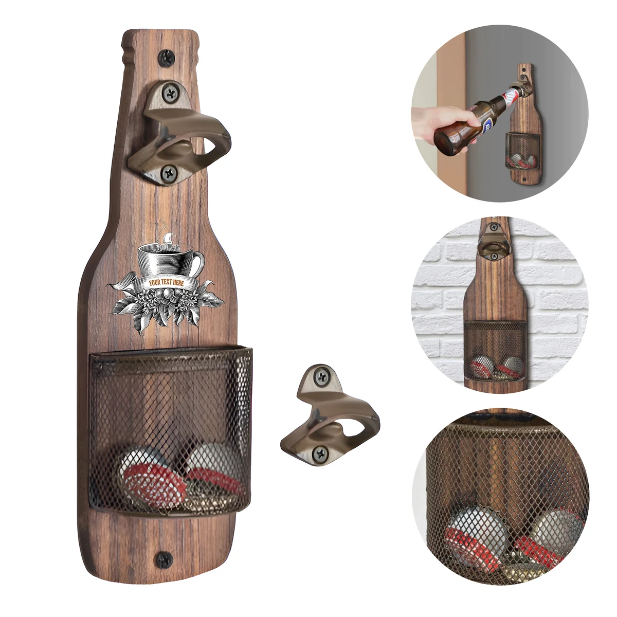 MOQ 50 Wooden Bottle Opener Wall Mount With Cap Catcher 1