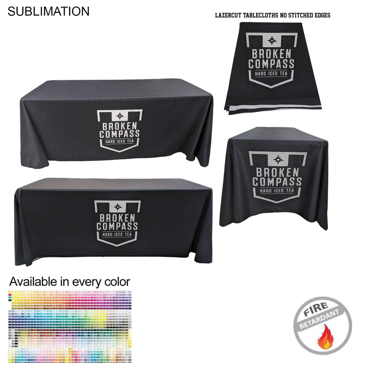 6' LazerCut 4-Sided PREMIUM Sublimated Tablecloth, Drape Style, Closed Back 1