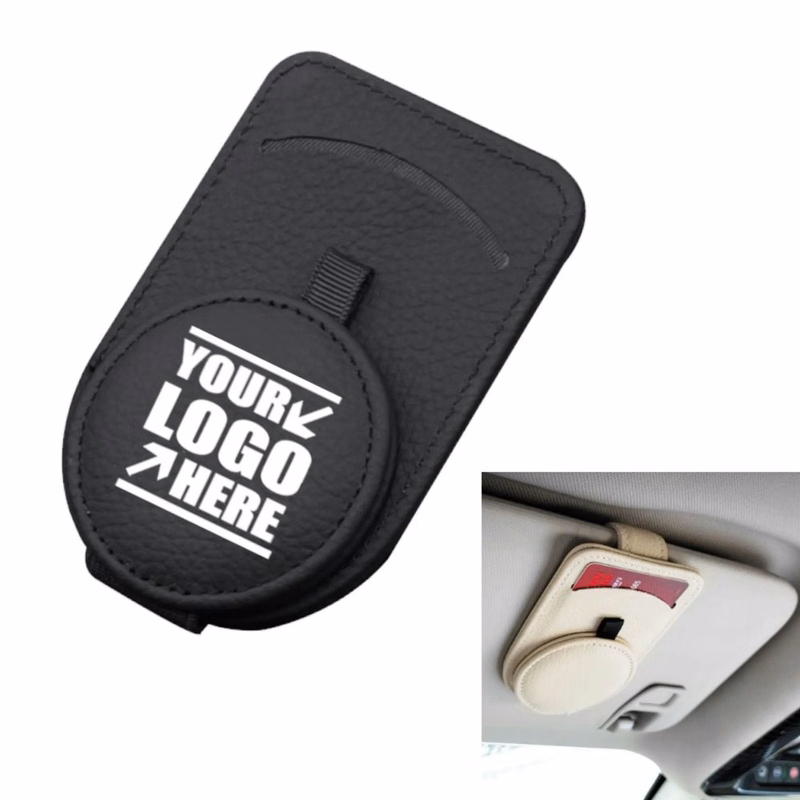 Full Grain Leather Glasses Clip ETC Card Holder for Car