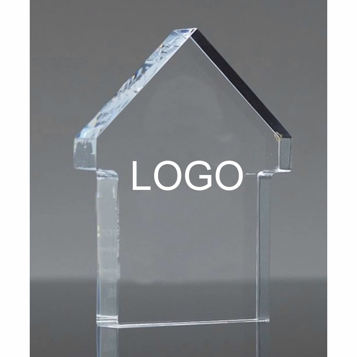 House Shaped Crystal Award with Logo