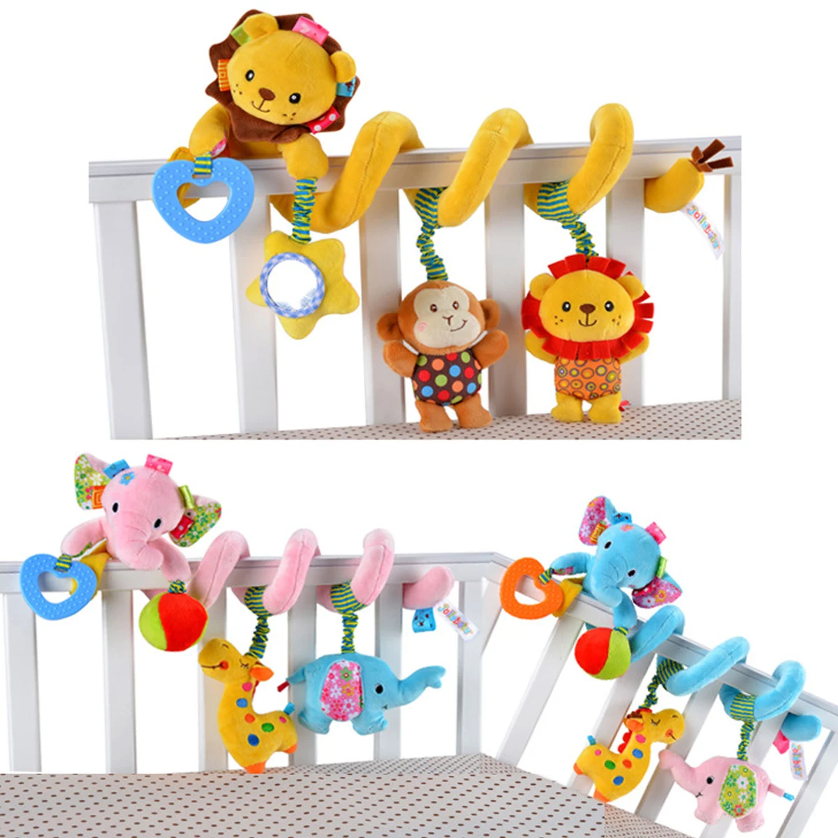 Custom Kid Baby Wrap Around Stretch Spiral Hanging Stroller Car Seat Plush Toy, promotional toy with logo imprint 1