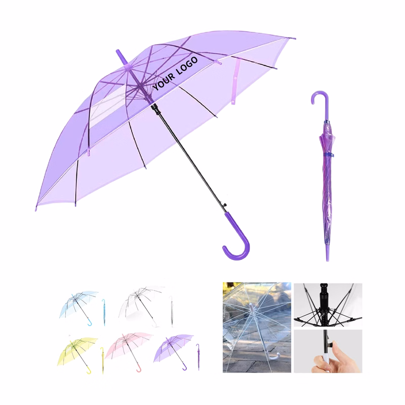 Clear PVC Umbrella With Crook Handle Auto Open 28"
