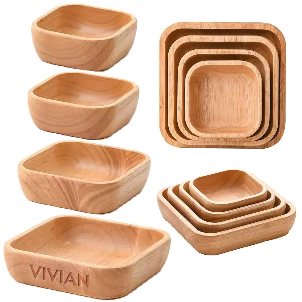 Solid Wood Square Salad Bowl 1