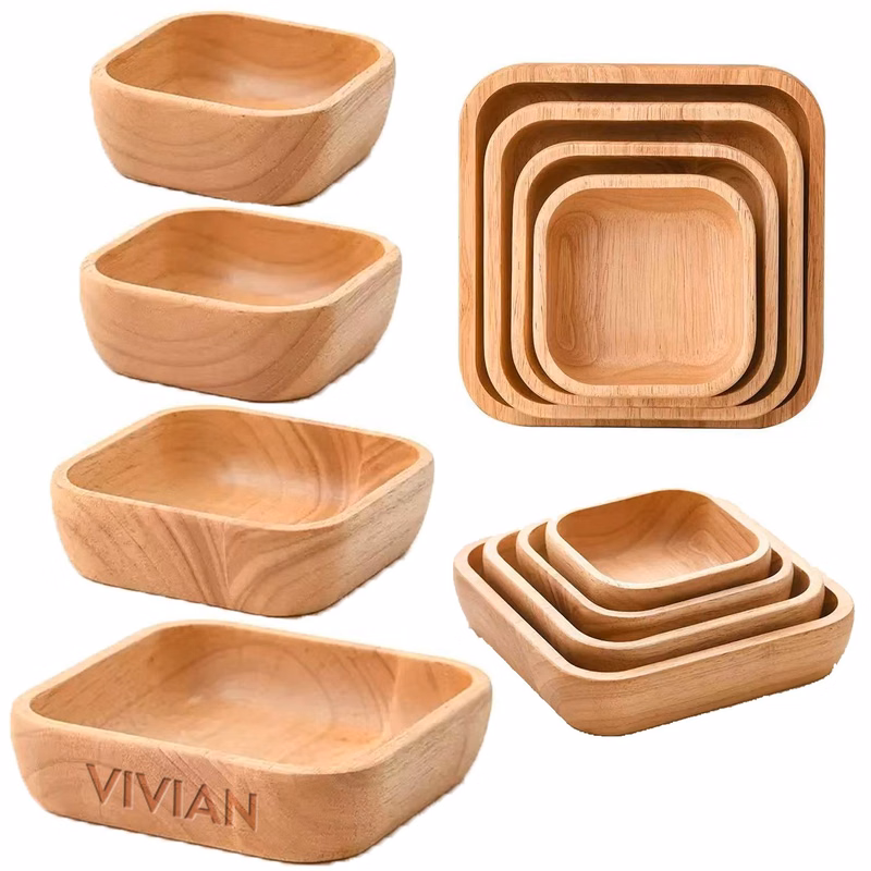 Solid Wood Square Salad Bowl