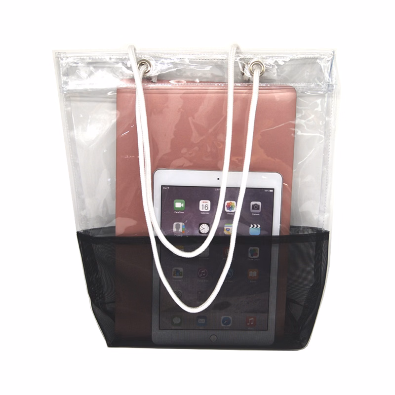 Clear PVC Transparent Tote Bag with Bottom Black Net