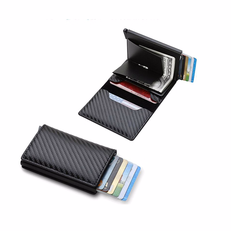 RFID Blocking Leather Pop-up Card Holder with ID Window