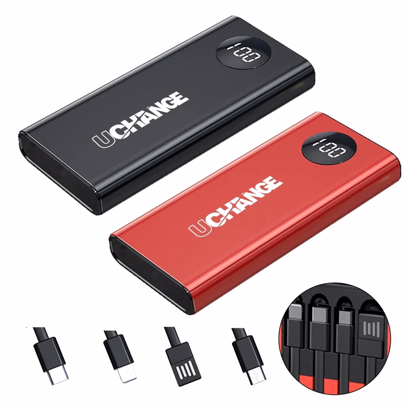 Slim Power Bank with Integrated Charging Cables